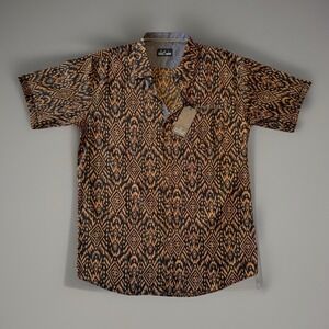 NWT Public Record Black And Orange Button Down Short Sleeve Shirt Men's Size L‎